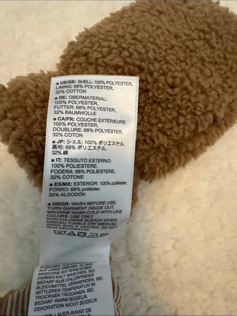Carter's Tan Sherpa Baby Mittens with Striped Cuff